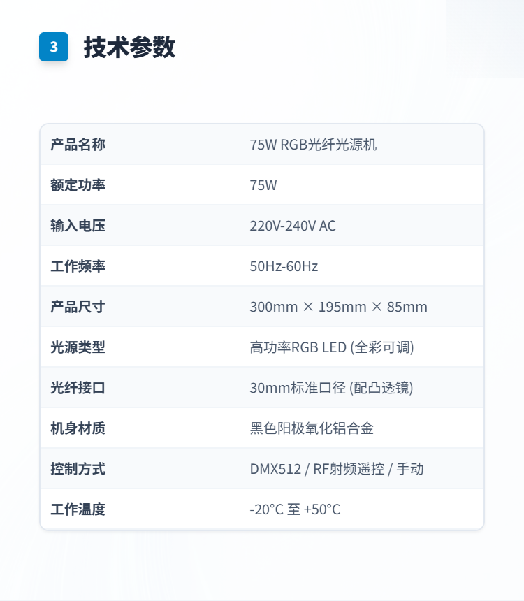 75W 旗舰级超大功率光纤光源机插图3